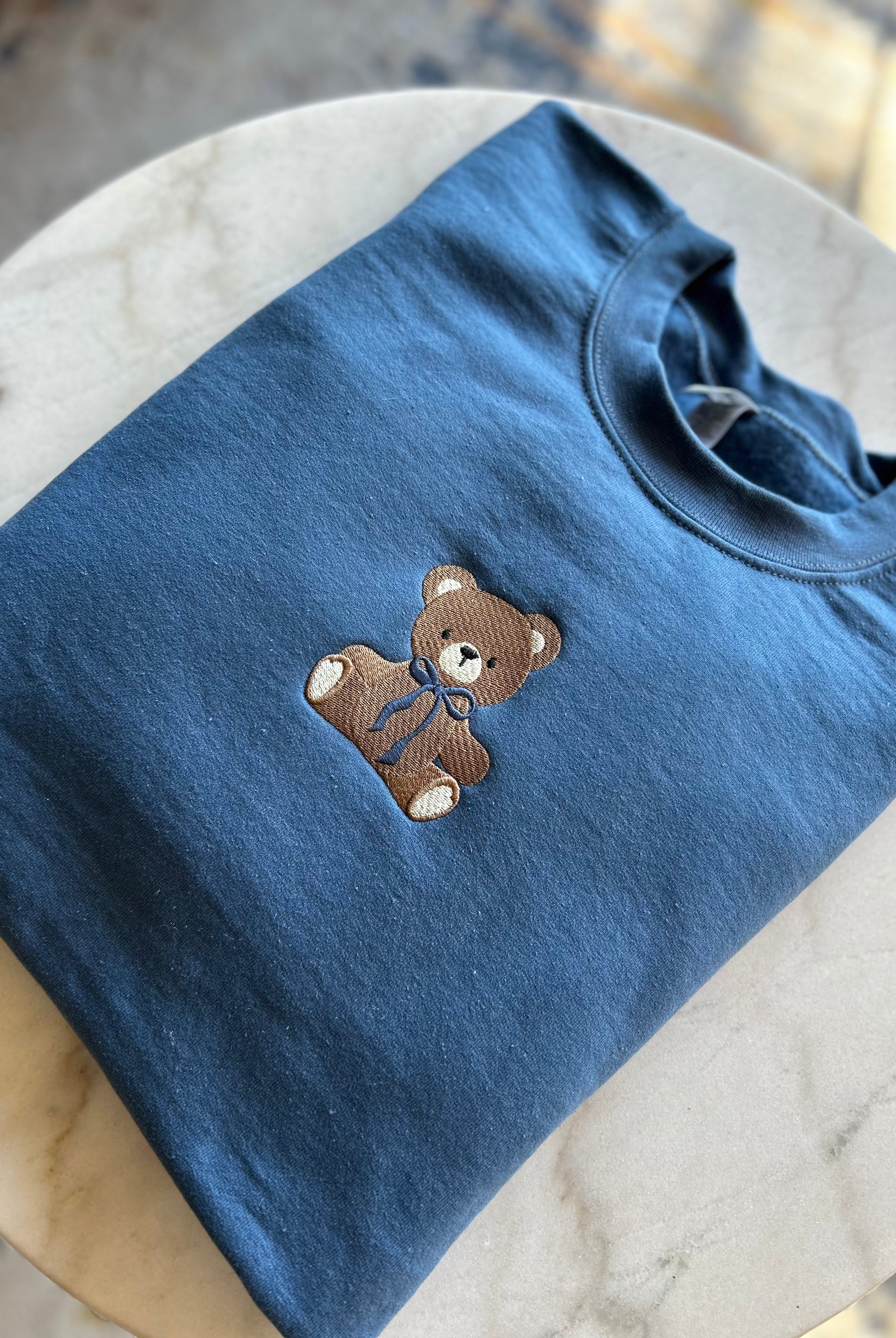 Blue Teddy Bear Embroidered Sweatshirt