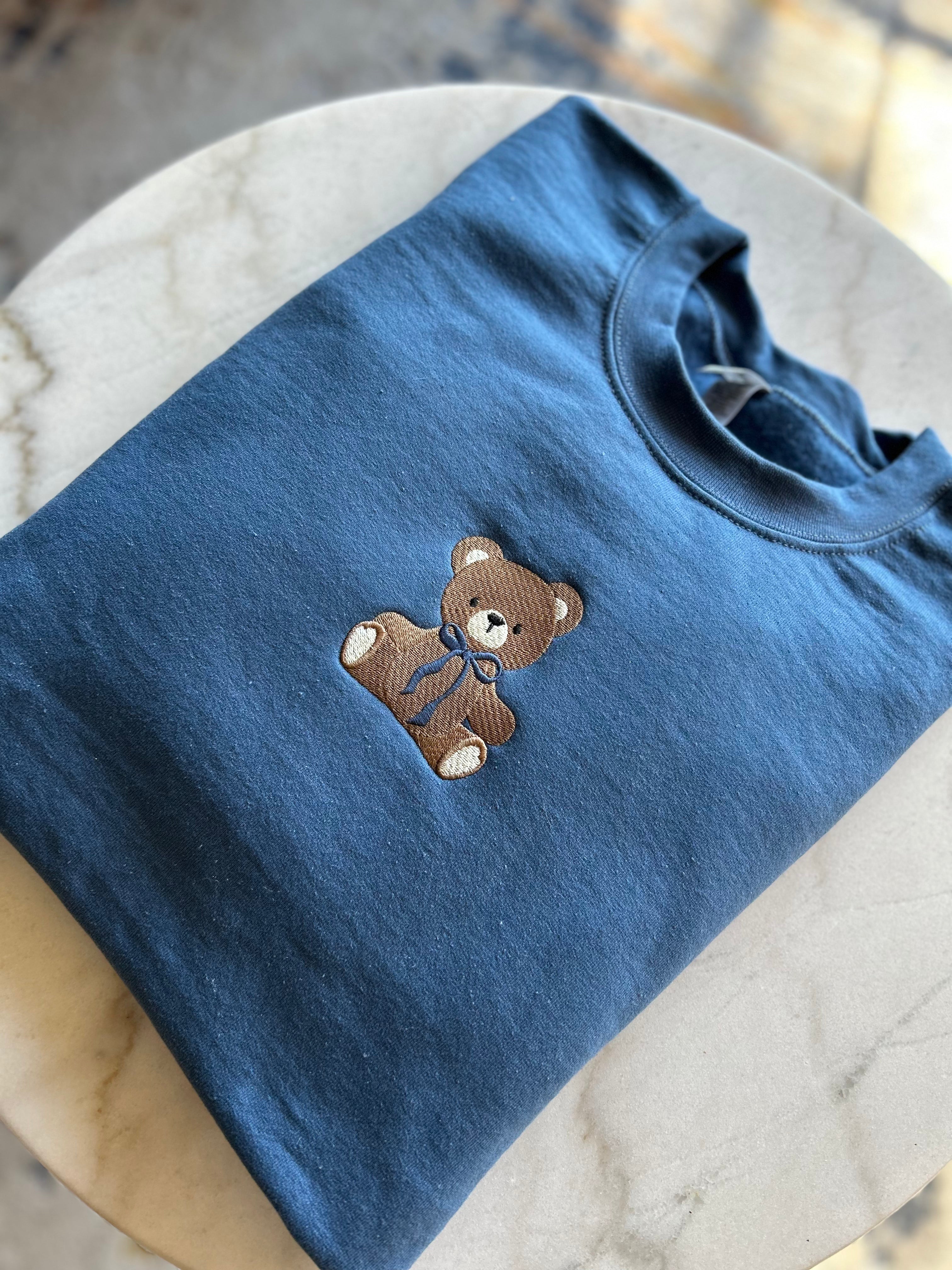 Blue Teddy Bear Embroidered Sweatshirt