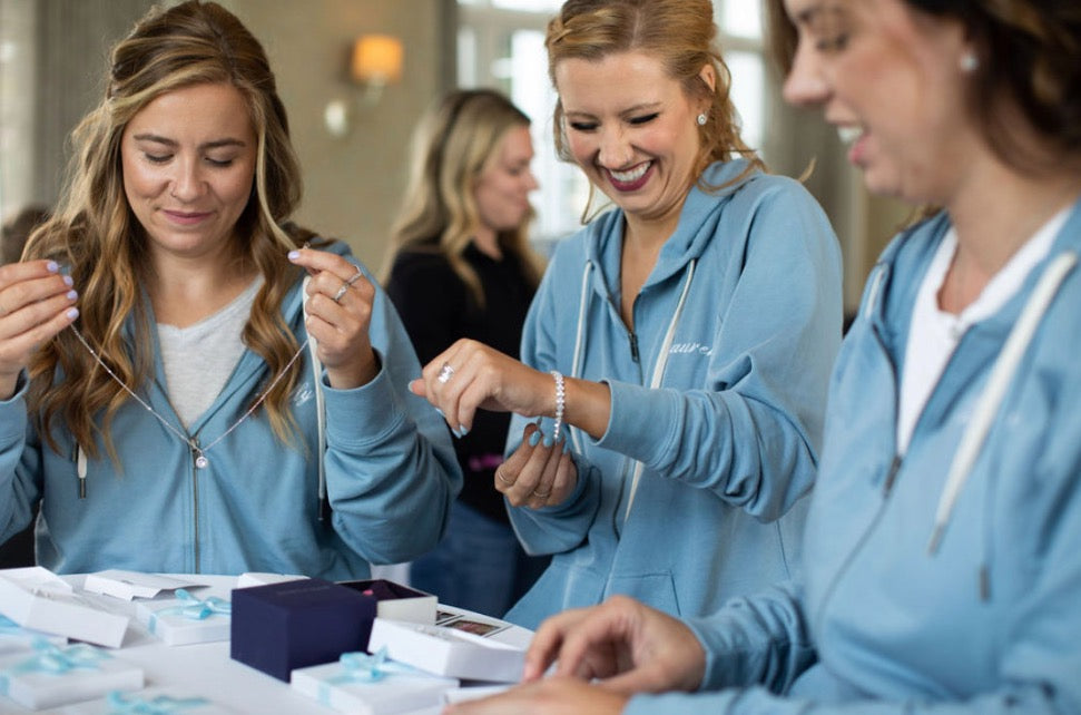 Bridal Party Embroidered Zip-Ups Close in blue