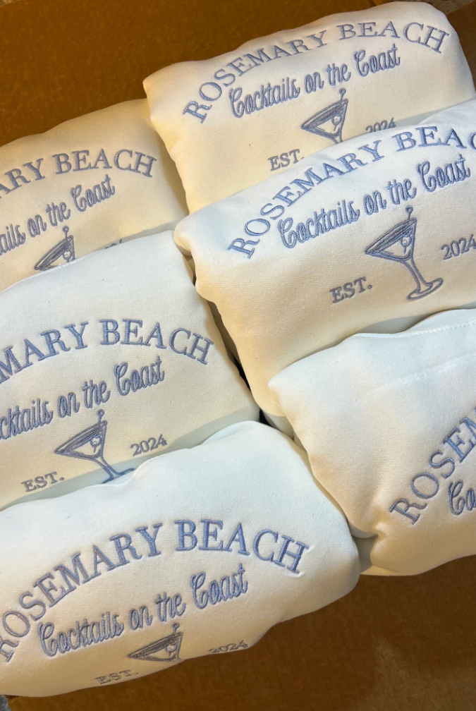 Cocktails on the Coast Themed Embroidered Crewneck rosemary beach