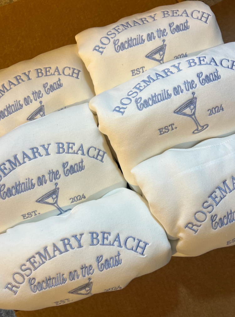 Cocktails on the Coast Themed Embroidered Crewneck rosemary beach