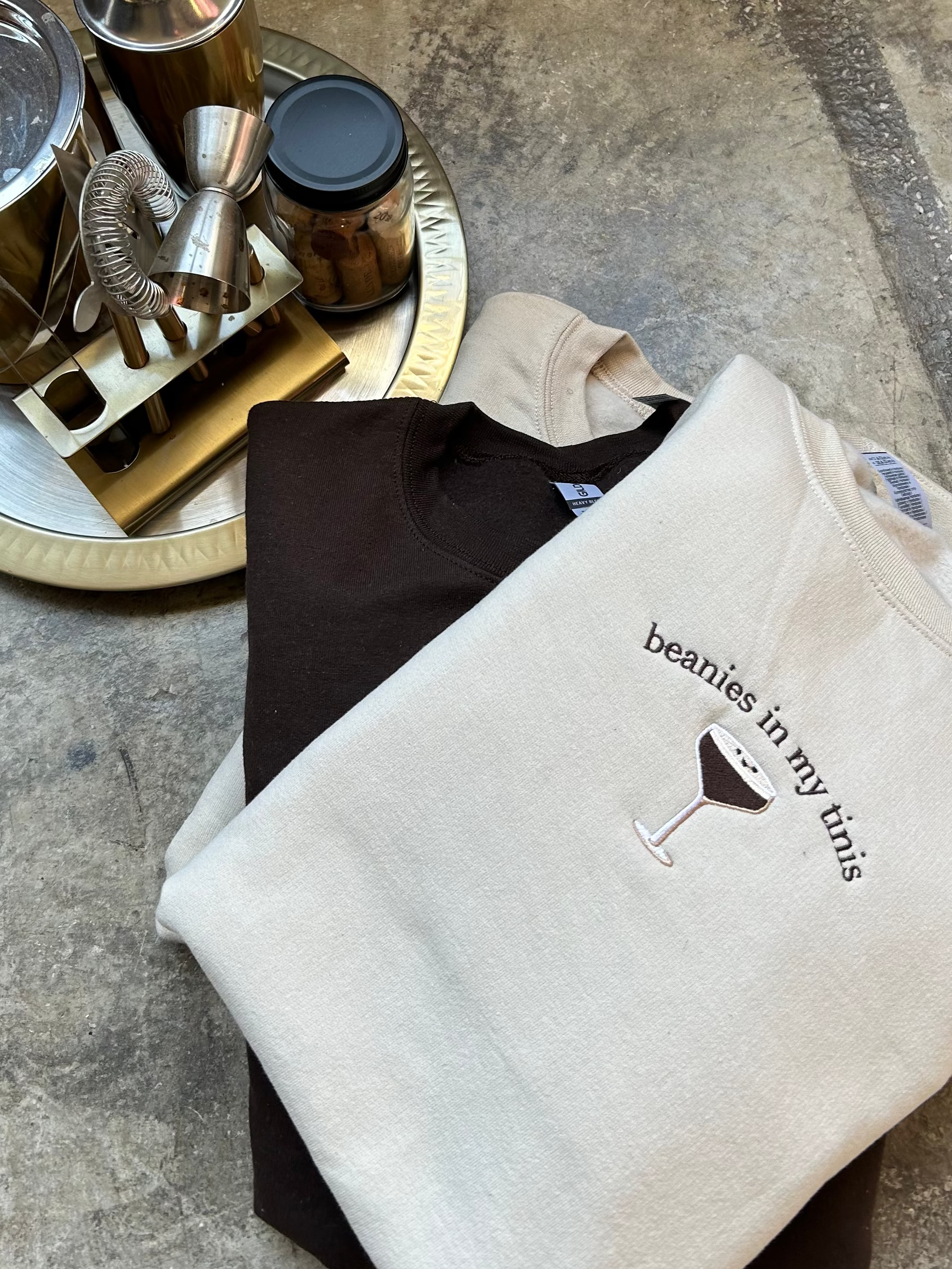 Beanies in My Tini Embroidered Sweatshirt Sand Color