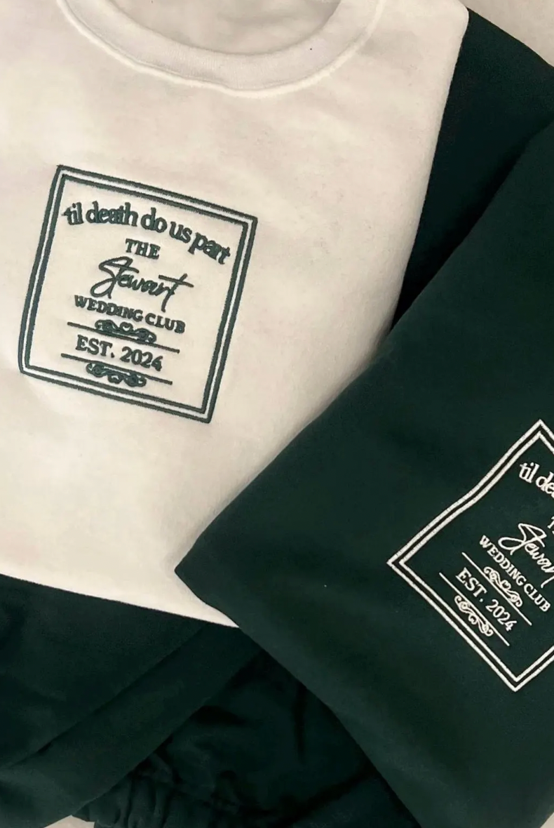 Custom Logo Wedding Embroidered Crewneck white and green