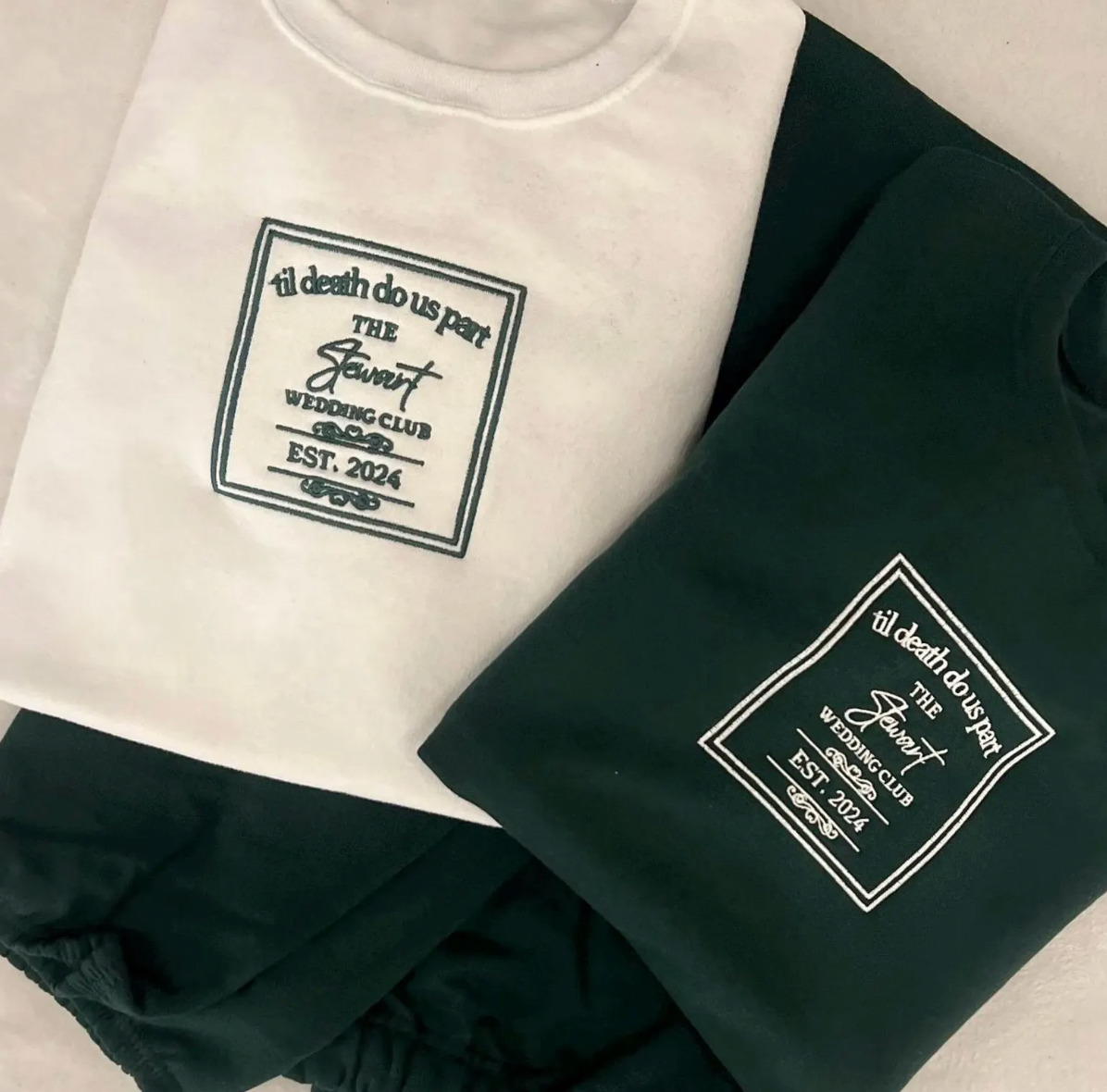 Custom Logo Wedding Embroidered Crewneck white and green