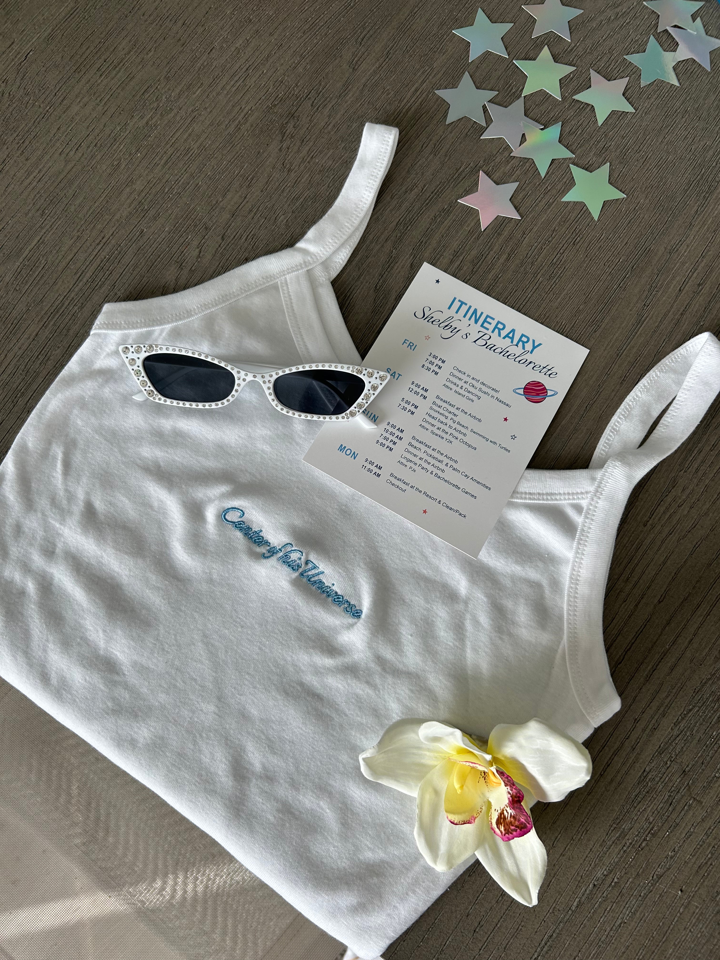 white Embroidered New Name Tank