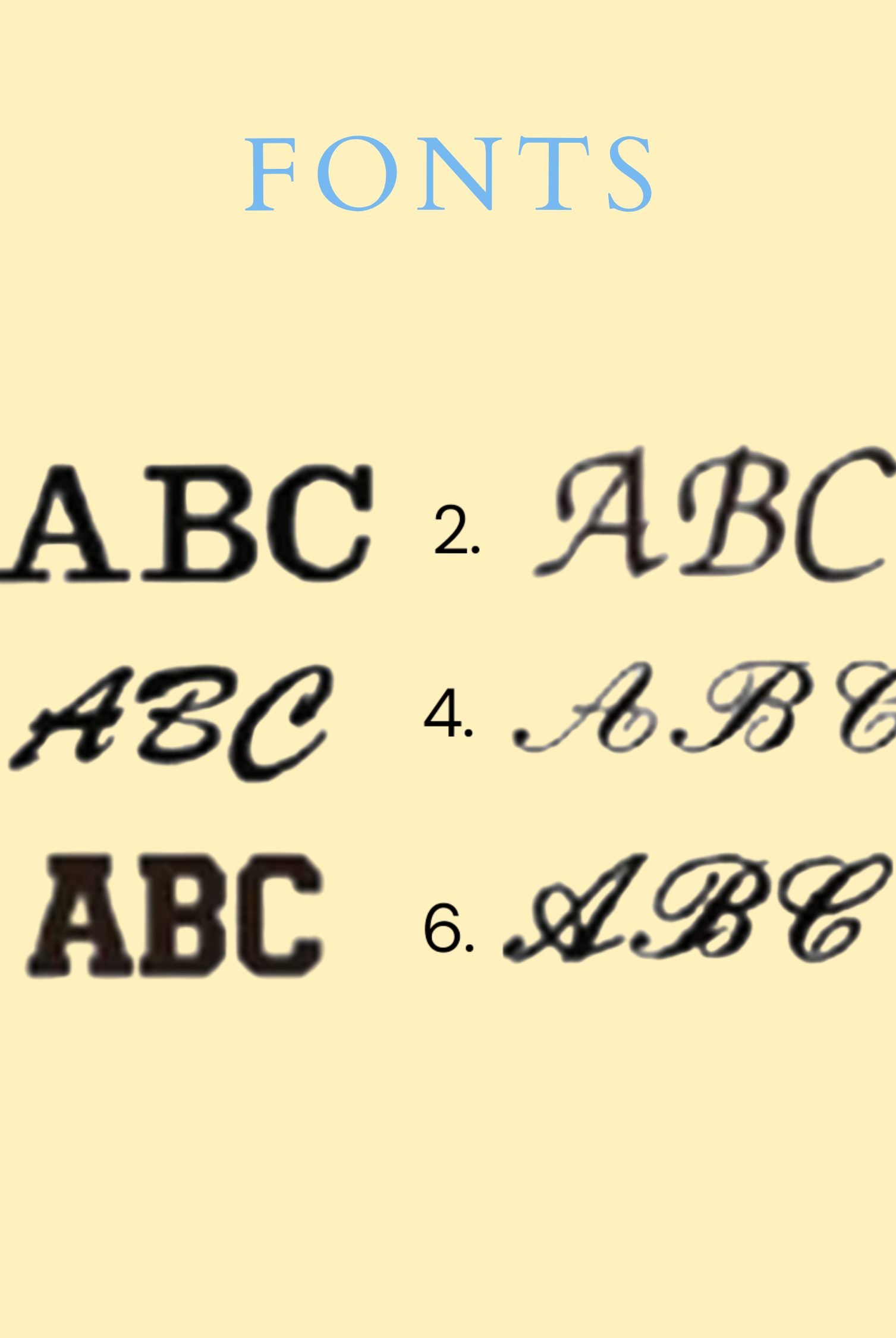 Comparison of different font styles for 'ABC' on a beige background