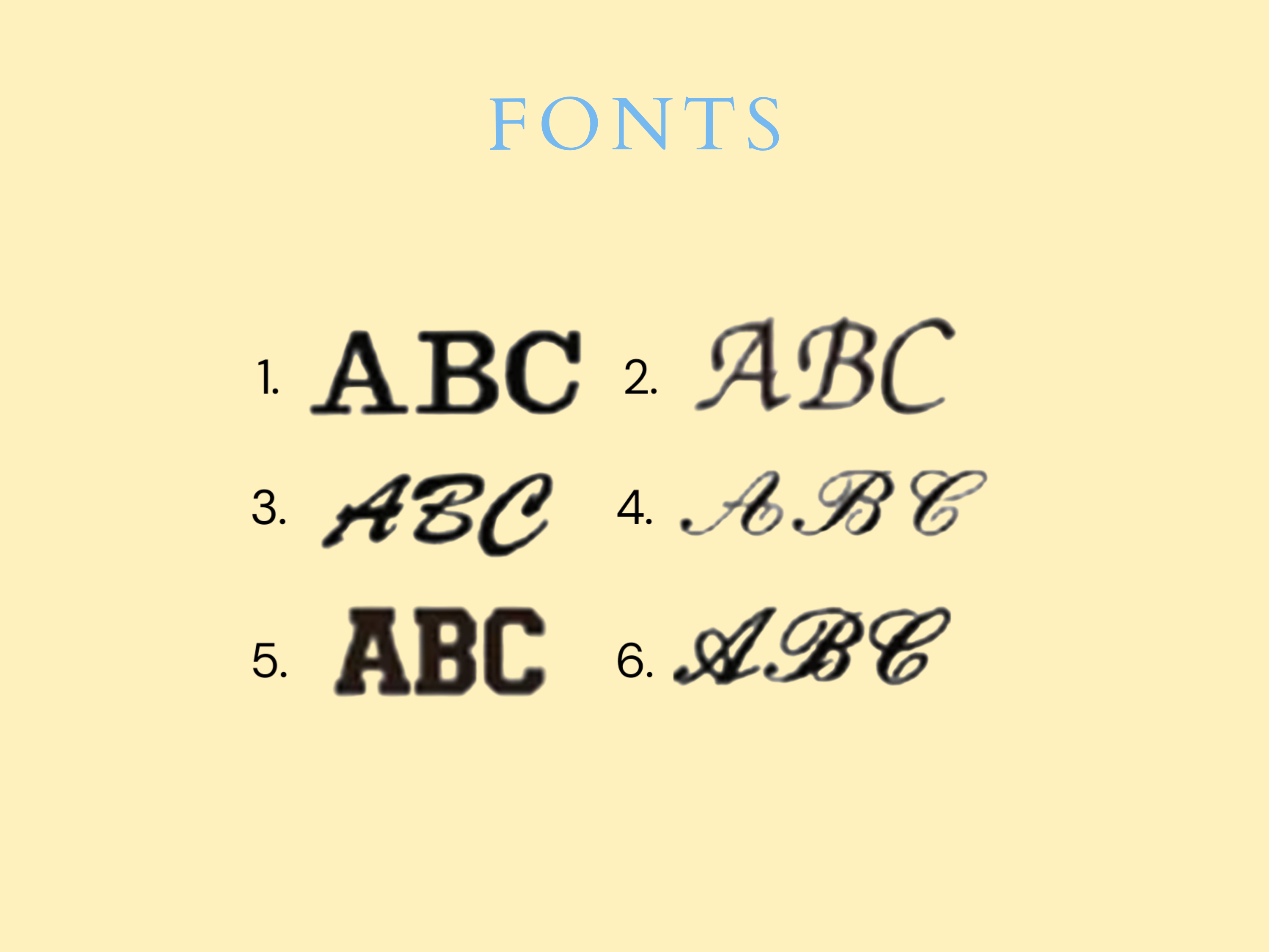 Comparison of different font styles for 'ABC' on a beige background