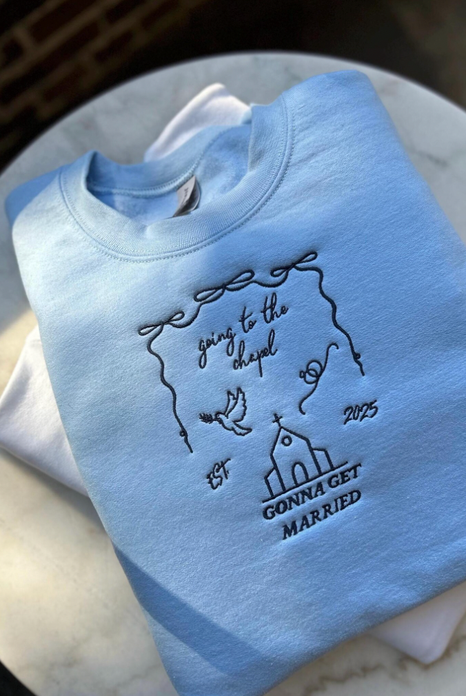 Going to the Chapel in Blue Embroidered Crewneck