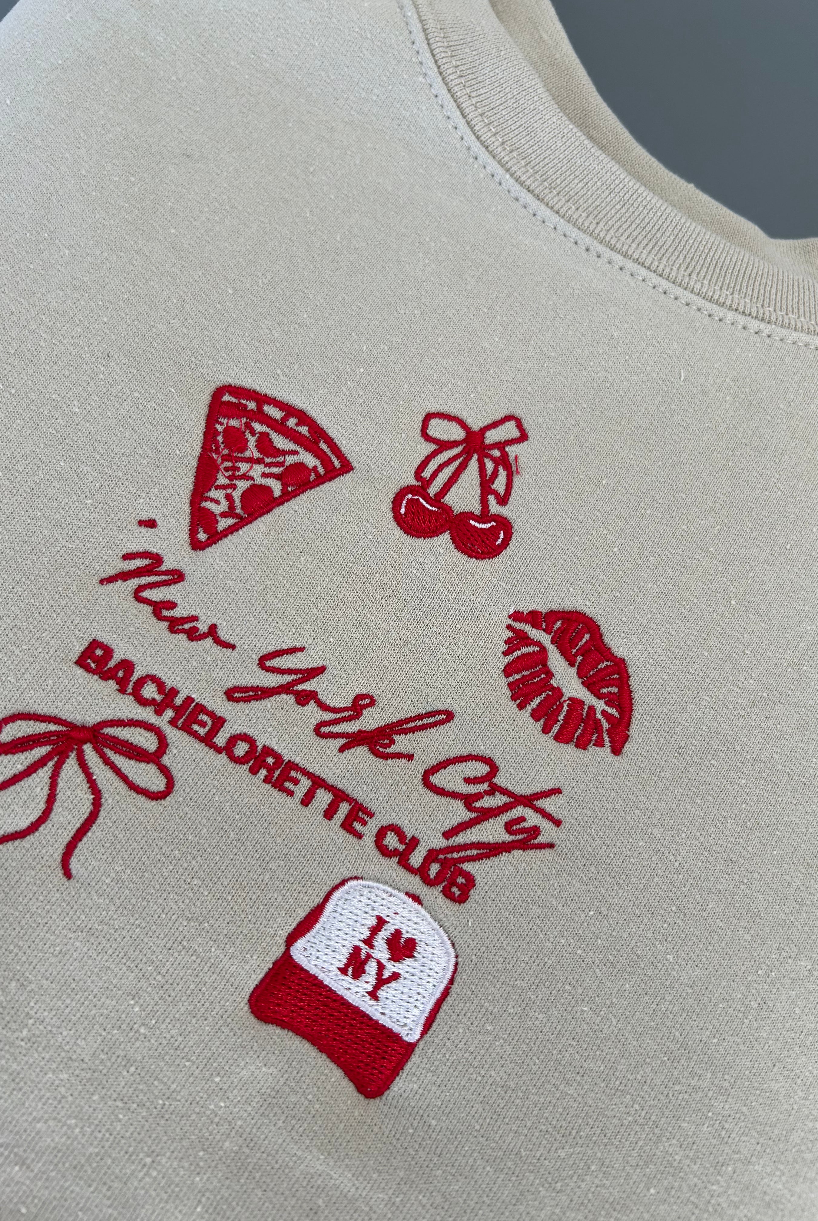 NYC Themed Embroidered Crewneck close up