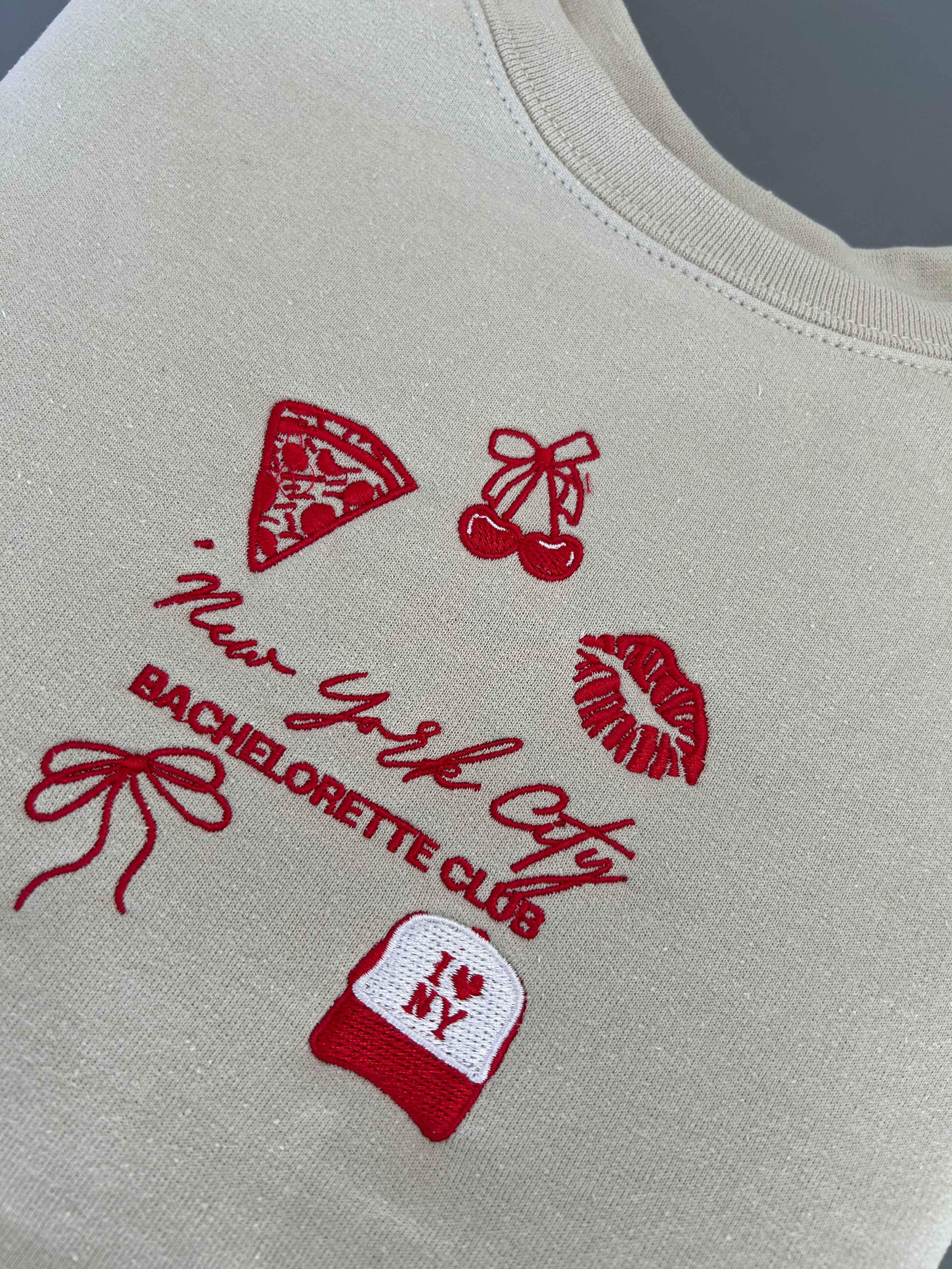 NYC Themed Embroidered Crewneck close up