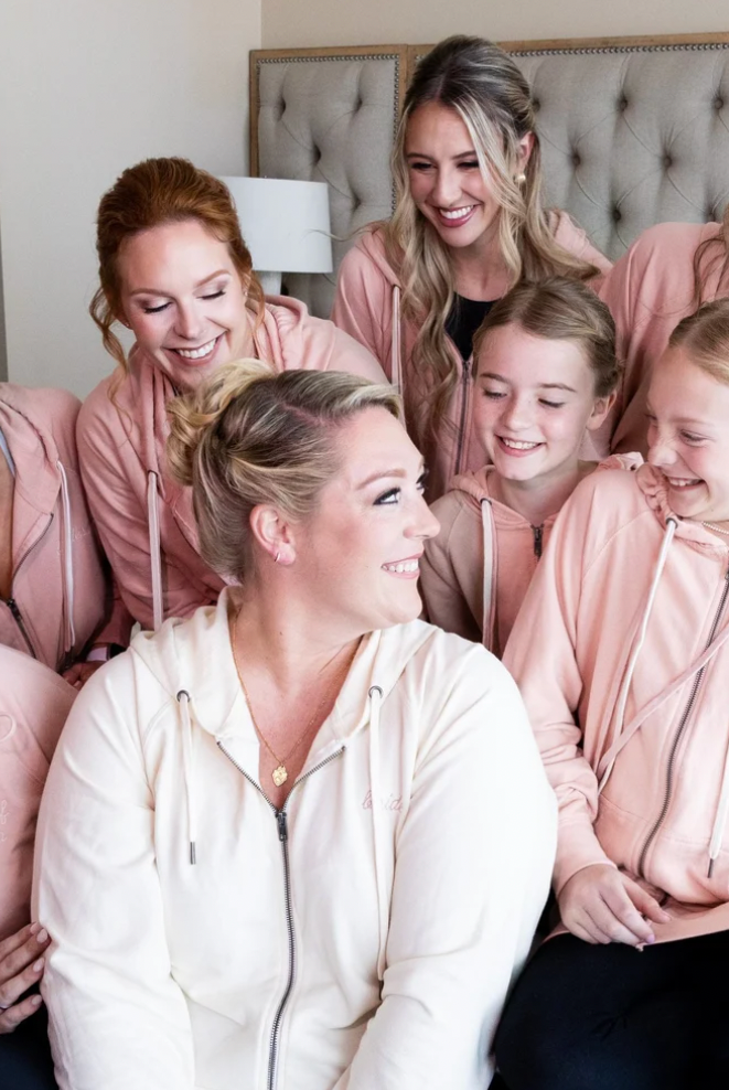 Pink Bridal Party Embroidered Zip-Ups pink and white