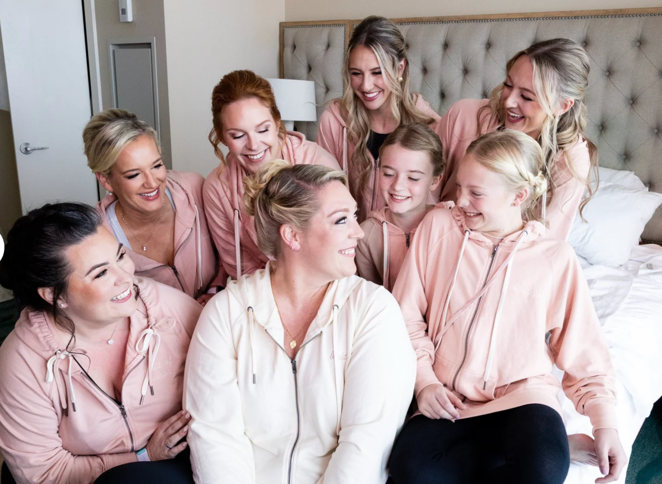 Pink Bridal Party Embroidered Zip-Ups pink and white