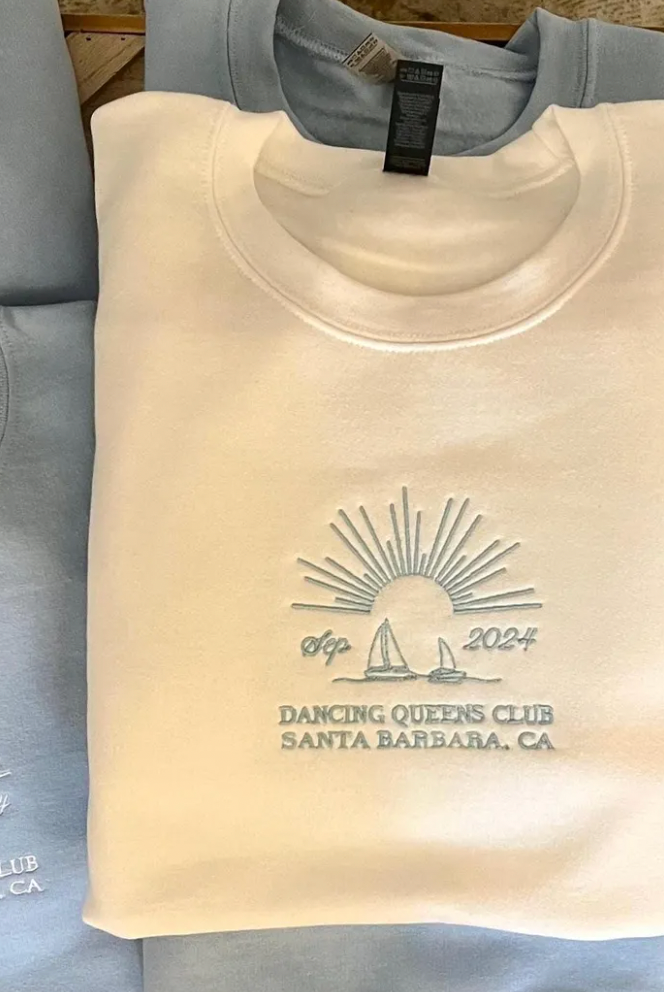 Sail Away: Custom Embroidered Sailboat Sweatshirt Yellow and Blue