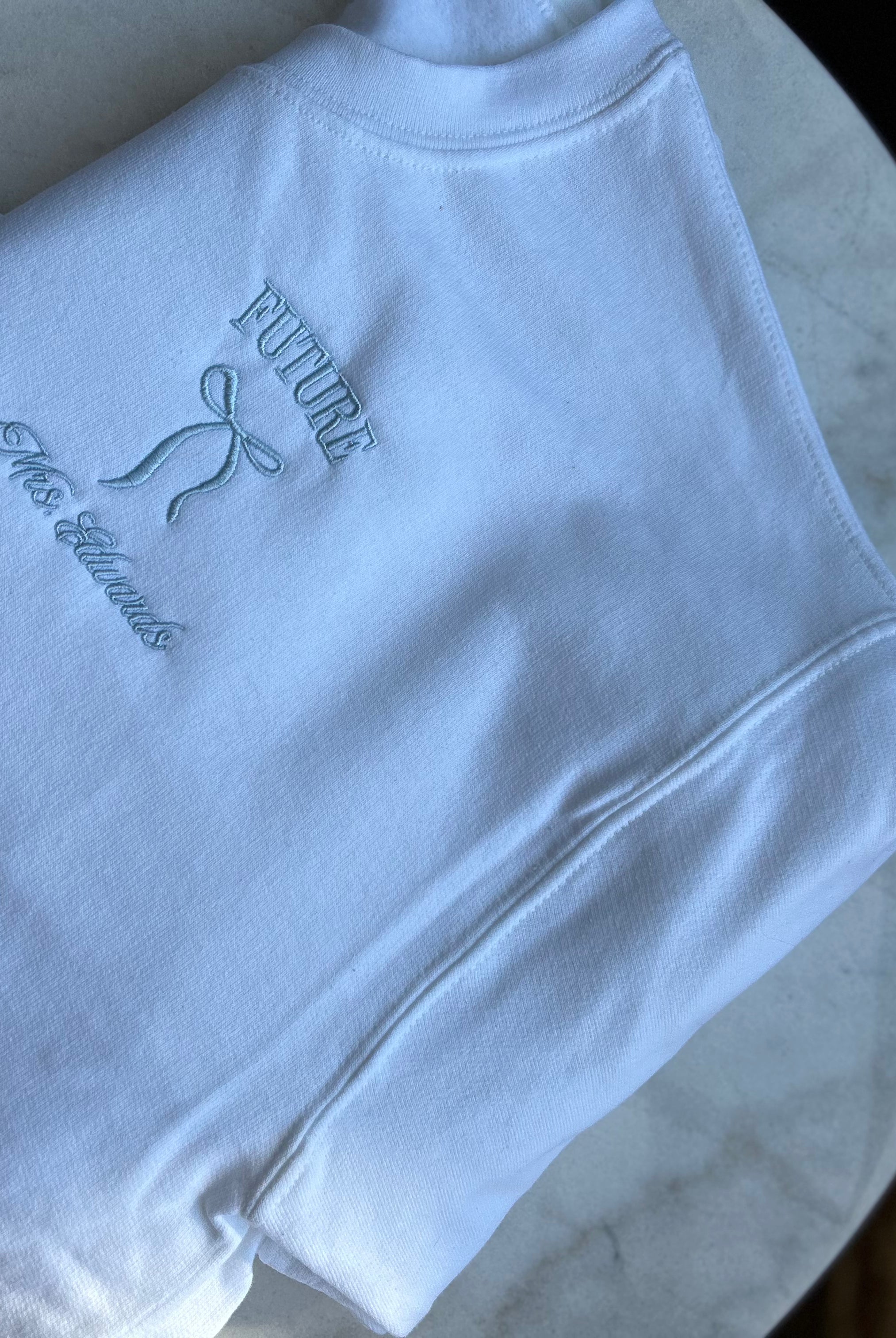 Something Blue Before I Do Bow Embroidered Crewneck folded