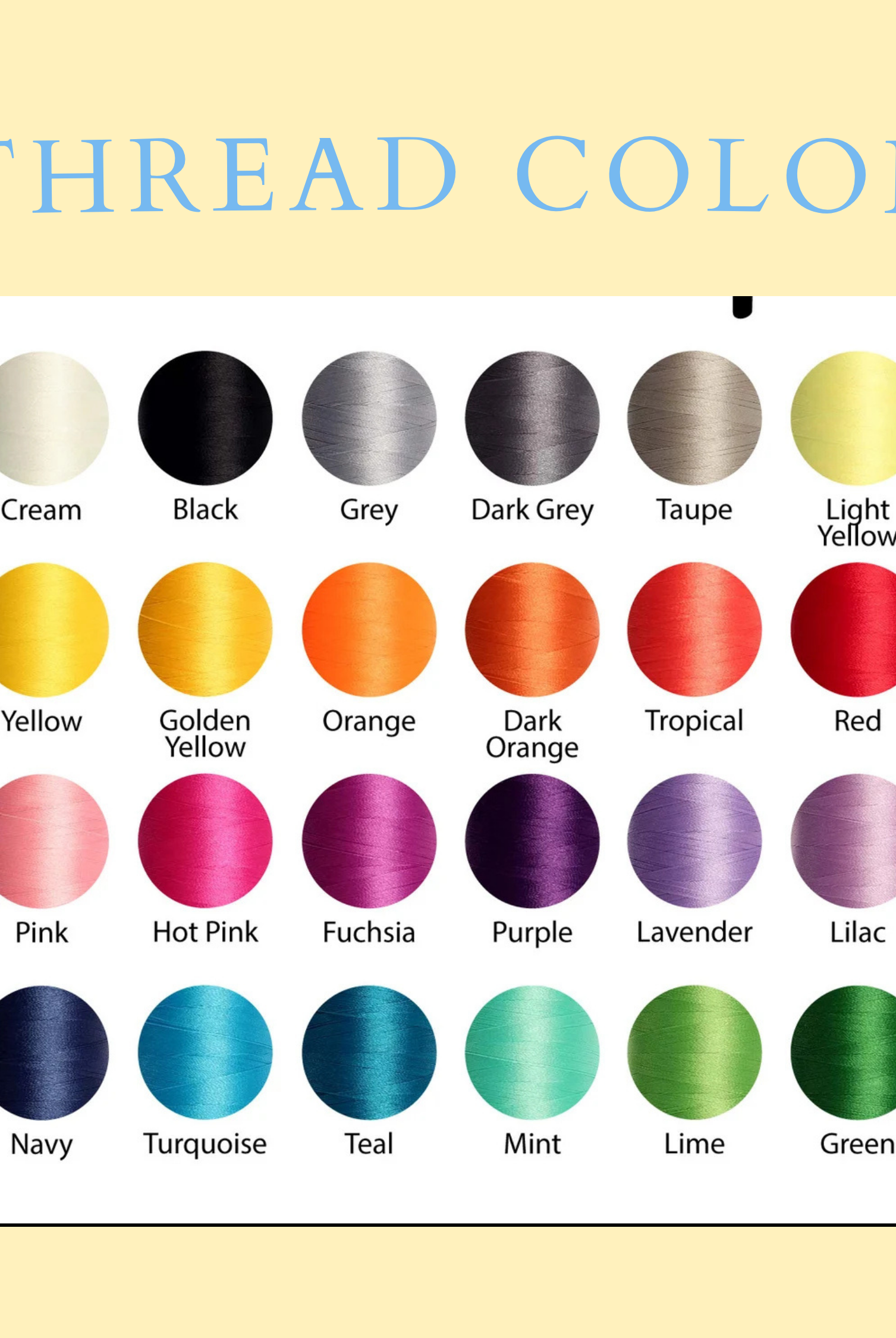 Color chart for thread options on a beige background
