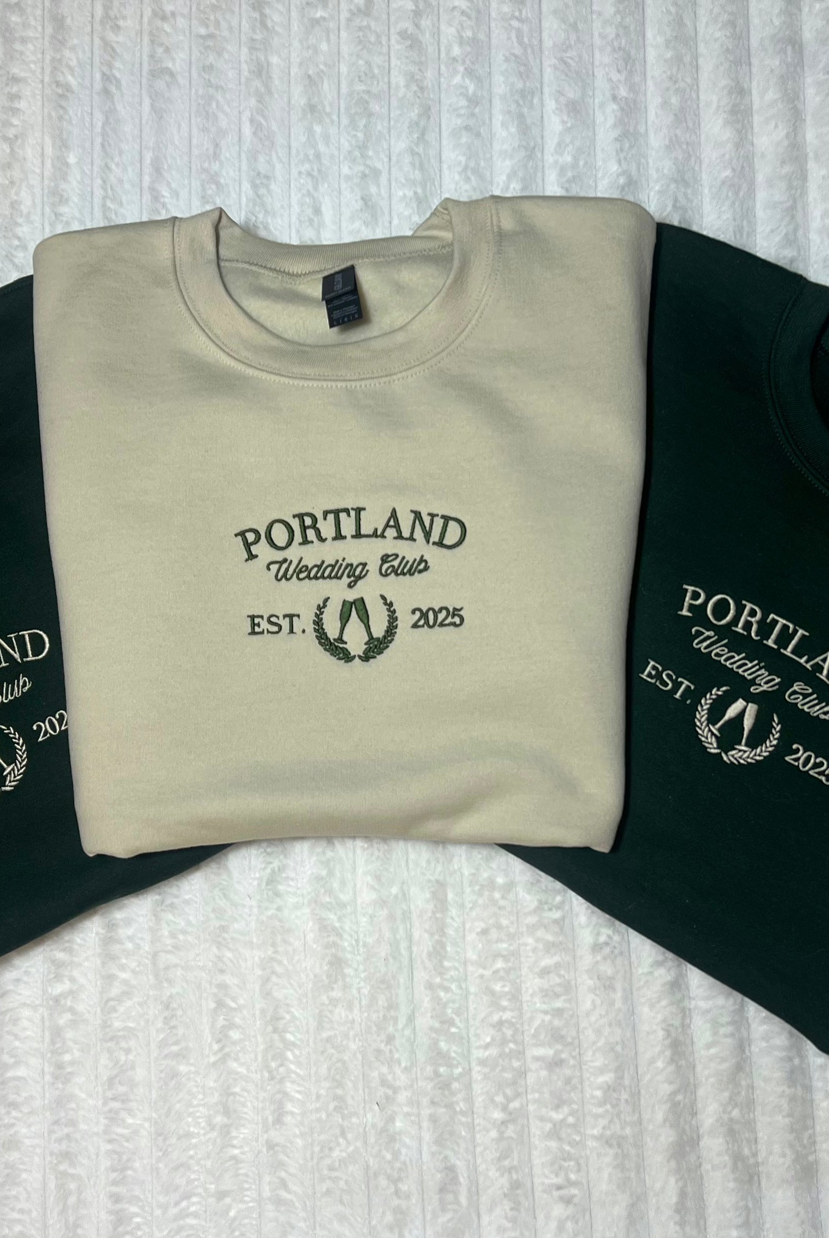 Wedding Club Portland Embroidered Crewnecks Folded