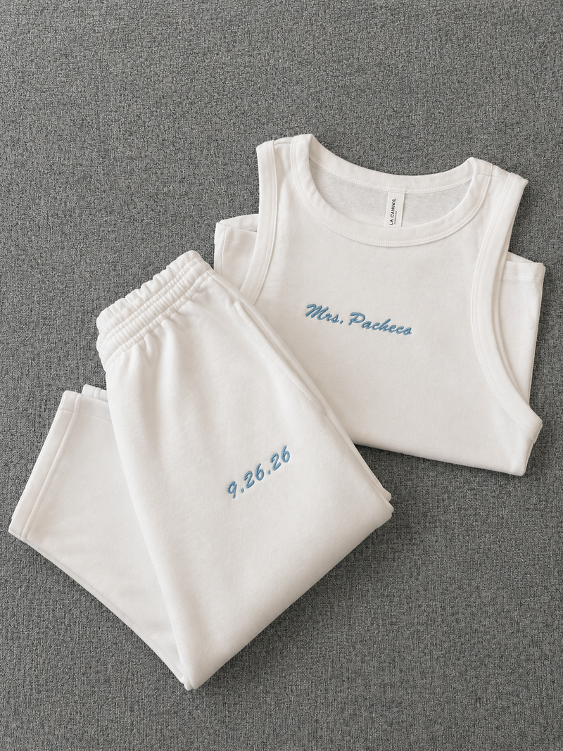 Racerback Embroidered New Name Tank and Wide Leg Sweatpants