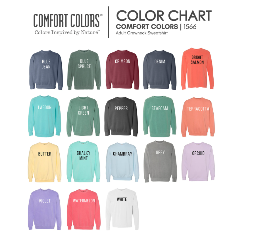 Comfort Colors color chart