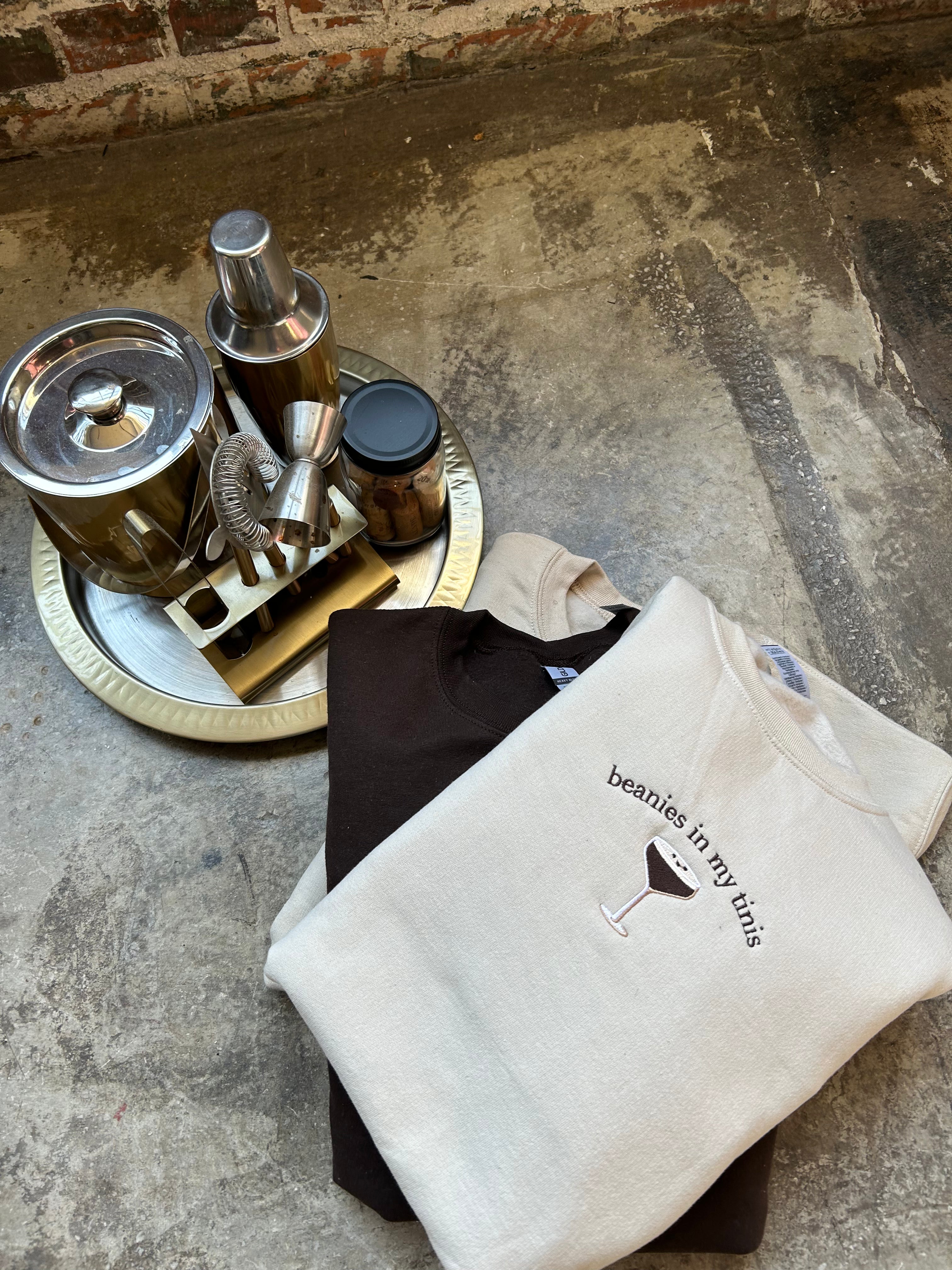 Beanies in My Tini Embroidered Sweatshirt Sand Color