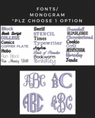 Font and monogram style options with sample text on a black background