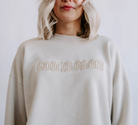 God is Good Embroidered Crewneck in cream close up