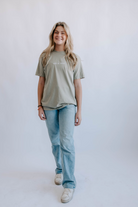God is Good Embroidered Tee on model