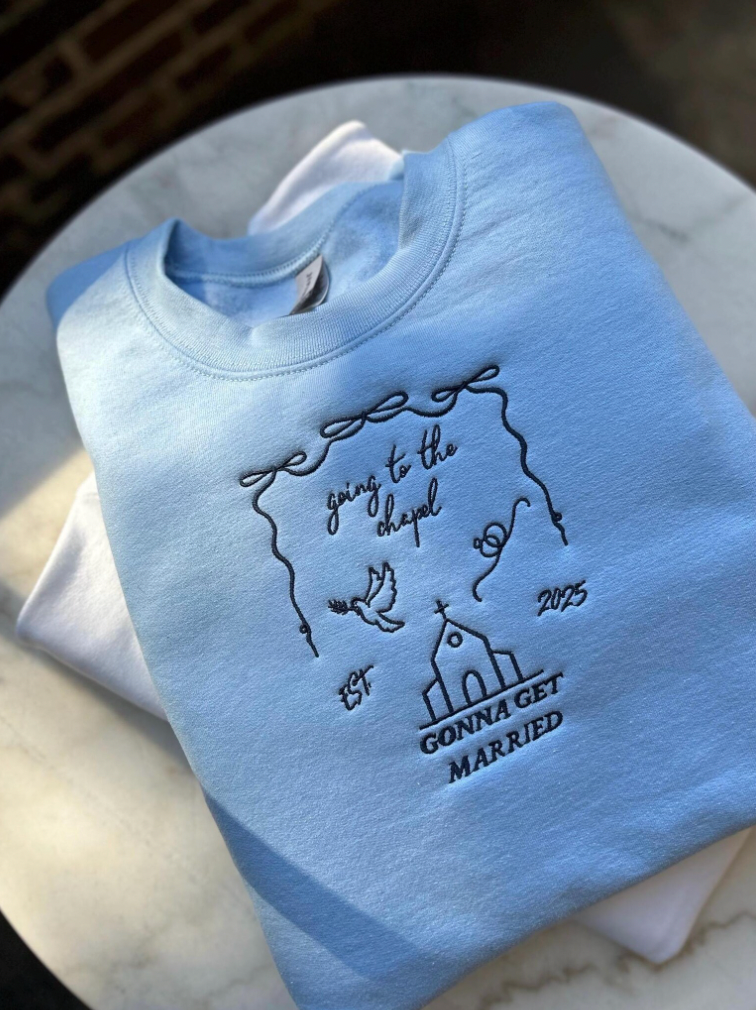 Going to the Chapel in Blue Embroidered Crewneck