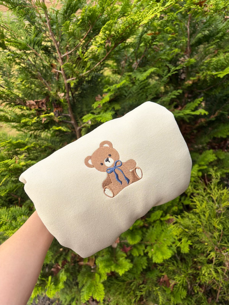 Embroidered Bear Crewneck with Bow