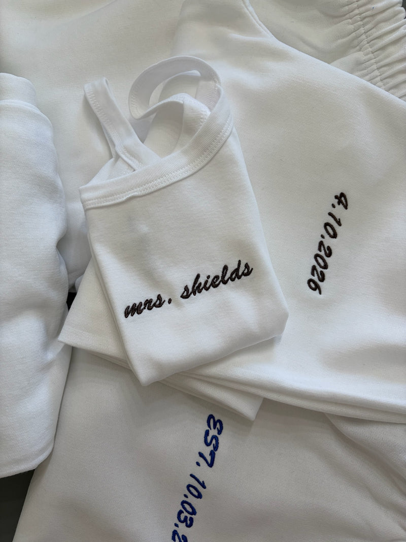 Embroidered New Name Tank and Wide Leg Sweatpants