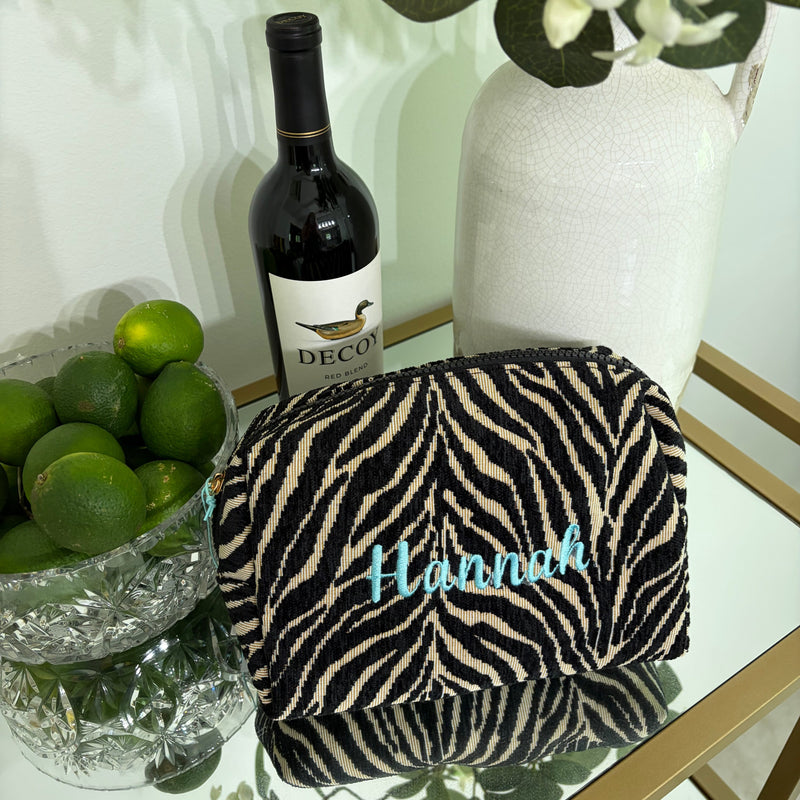 Personalized Zebra Print Accessory Bag
