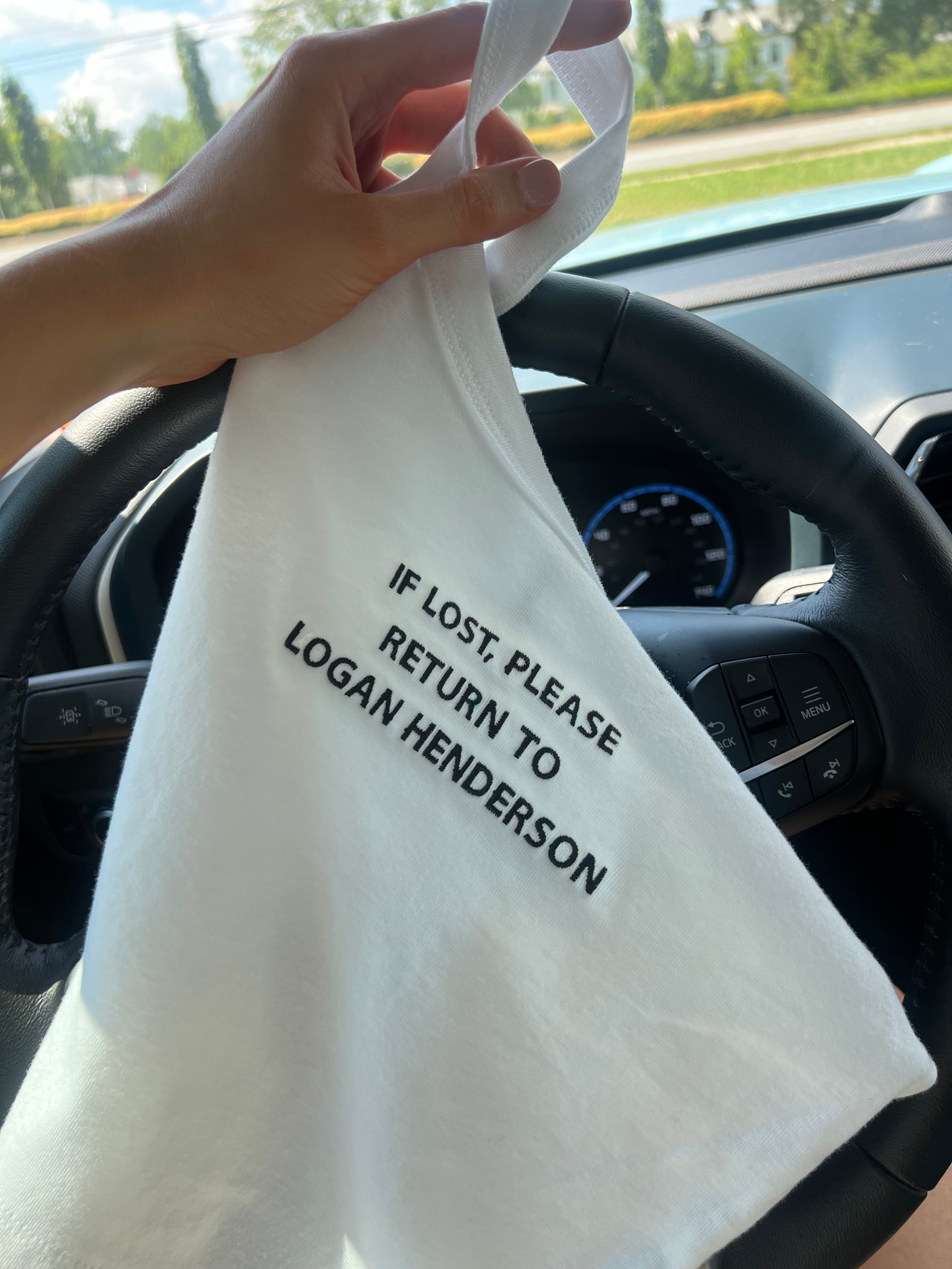 If Lost Please Return To Embroidery white shirt