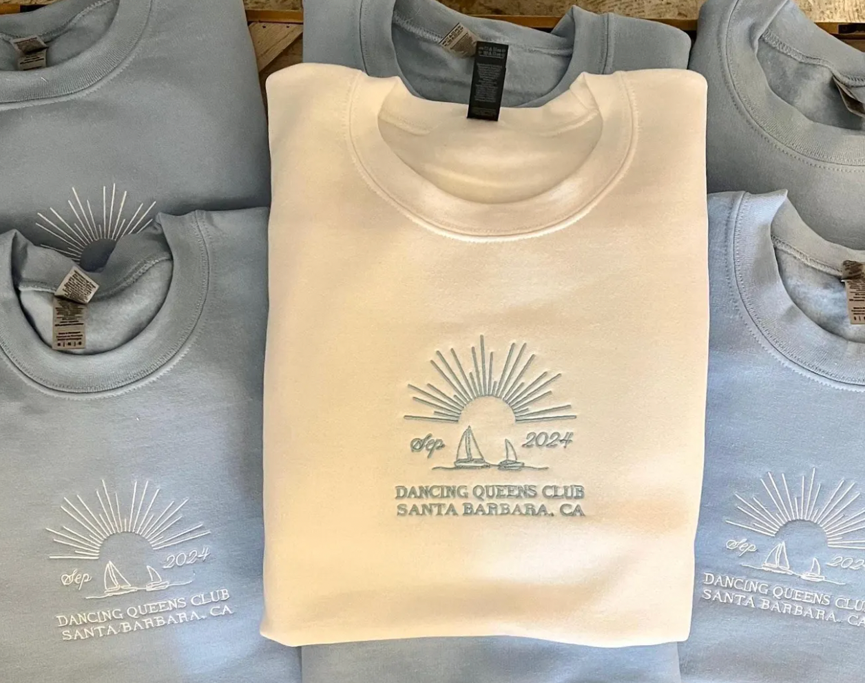 Sail Away: Custom Embroidered Sailboat Sweatshirt Yellow and Blue