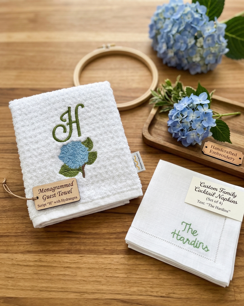Initial Tea Towel + Set of 4 Cocktail Linen Napkins