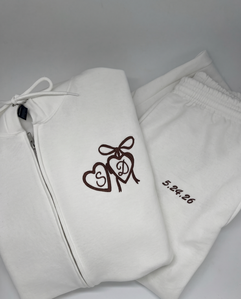 Custom Locket Embroidered Initials Zip & Sweatpants Set