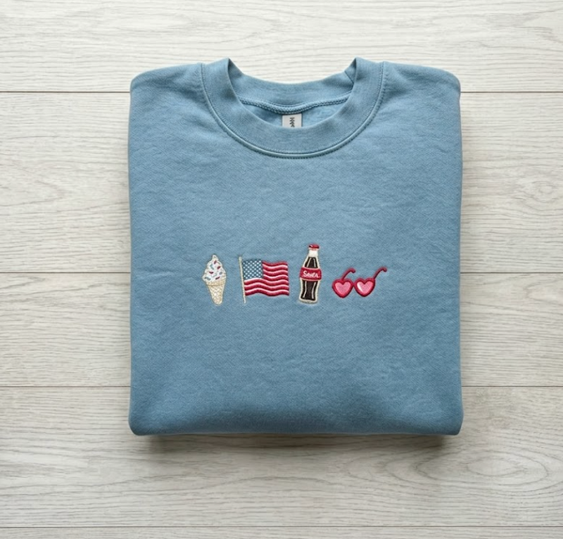 Flag and Summer Icon Embroidered Sweatshirt