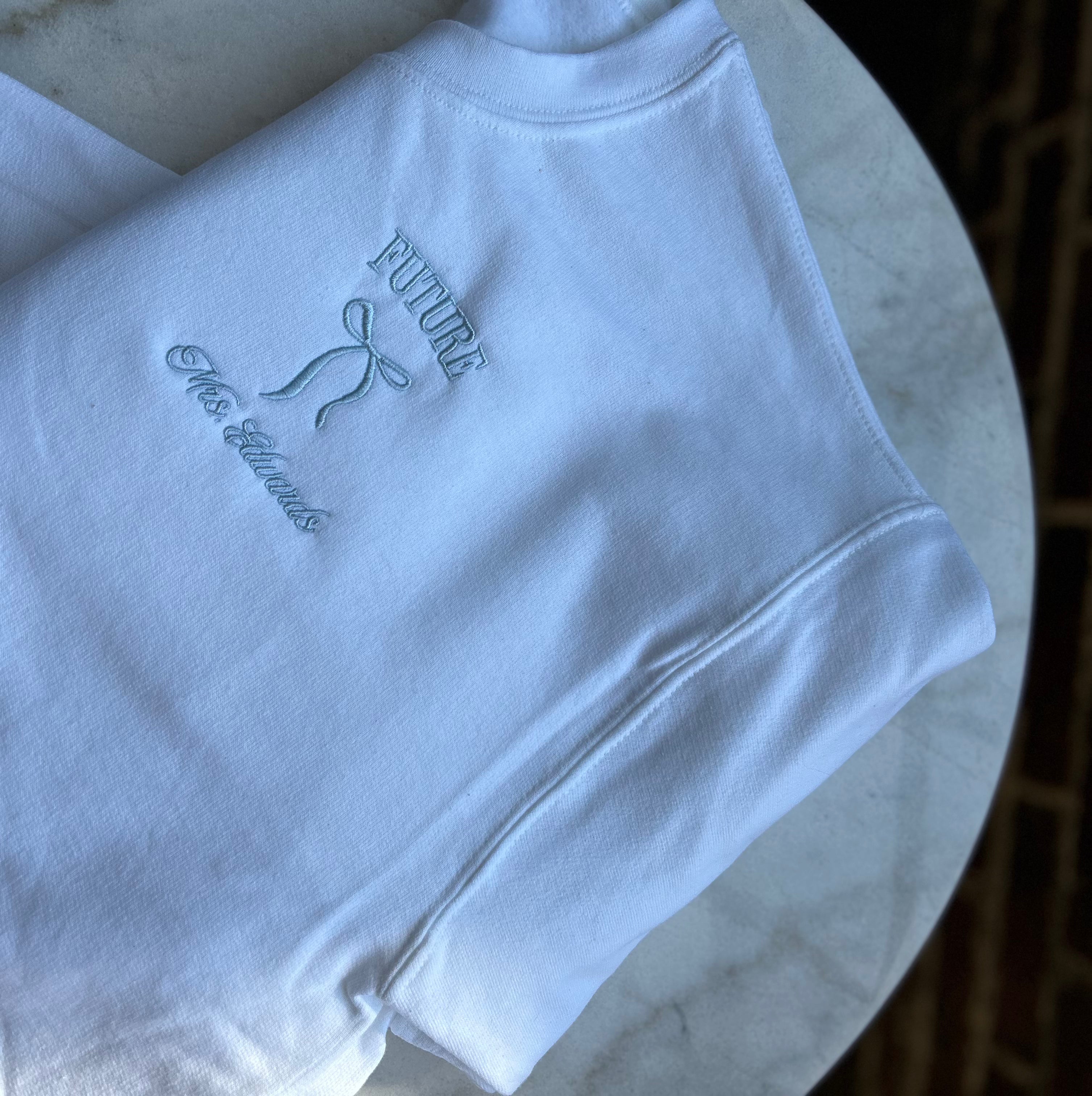 Something Blue Before I Do Bow Embroidered Crewneck folded