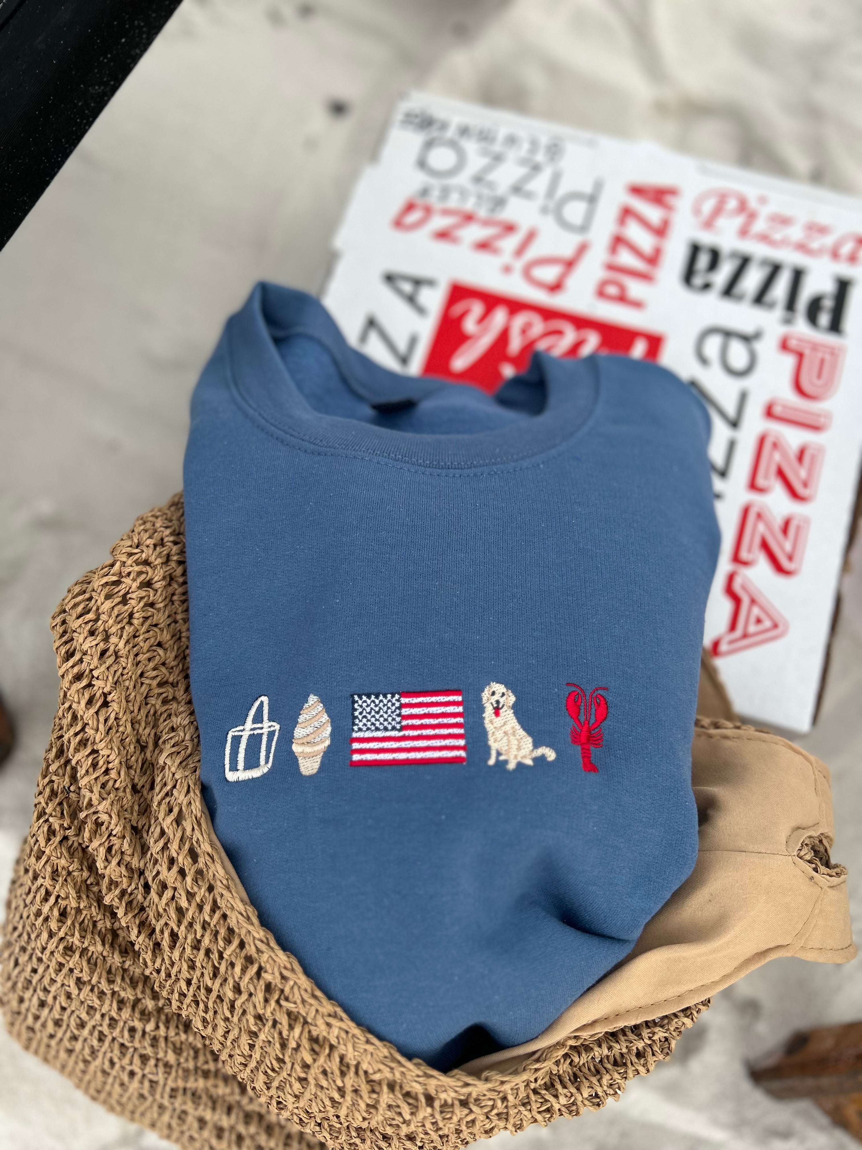 Summer Icon Embroidered Sweatshirt –inIndigo Blue Color