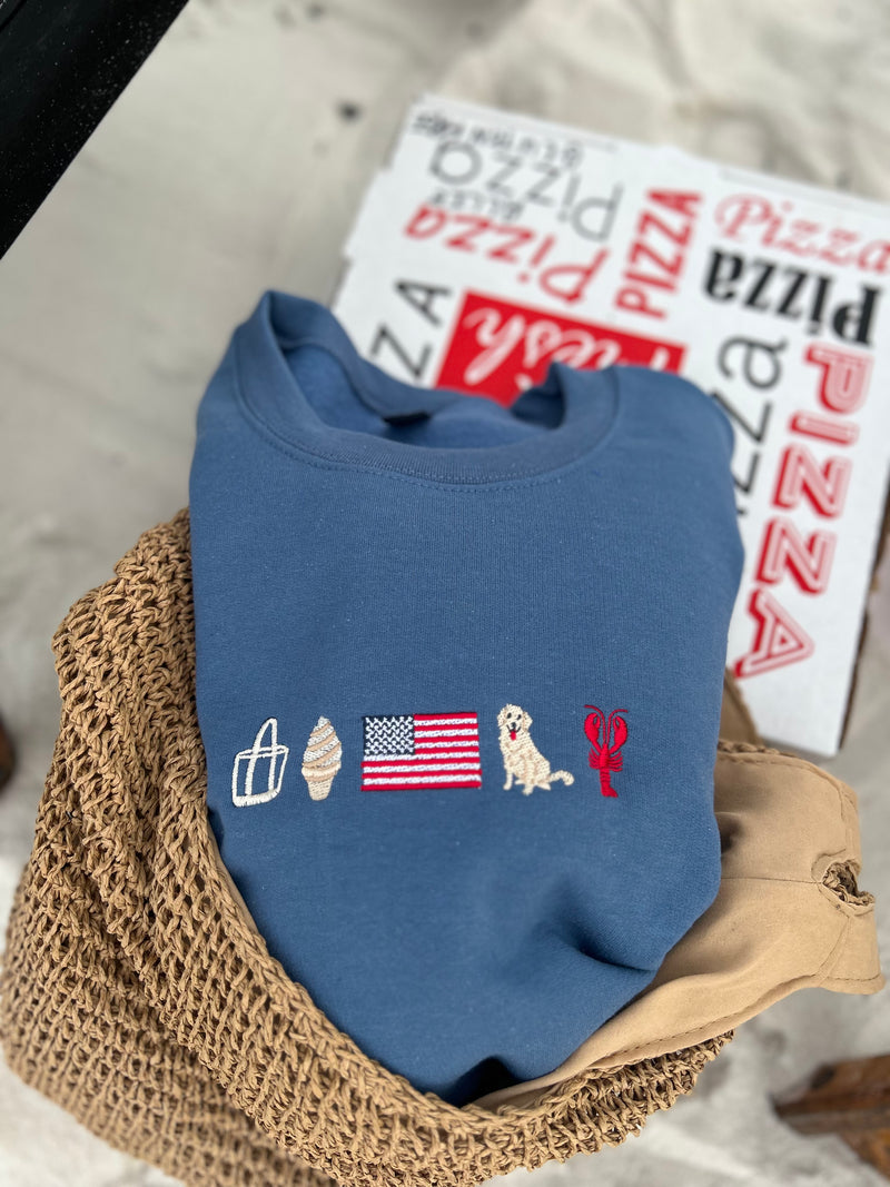 Summer Icon Embroidered Sweatshirt –inIndigo Blue Color