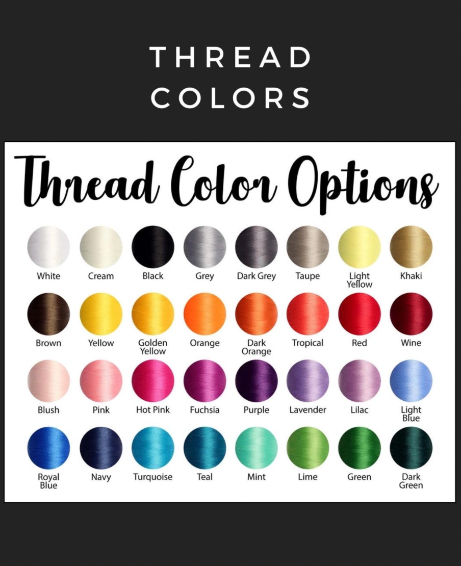 Color chart for thread options with various color swatches.