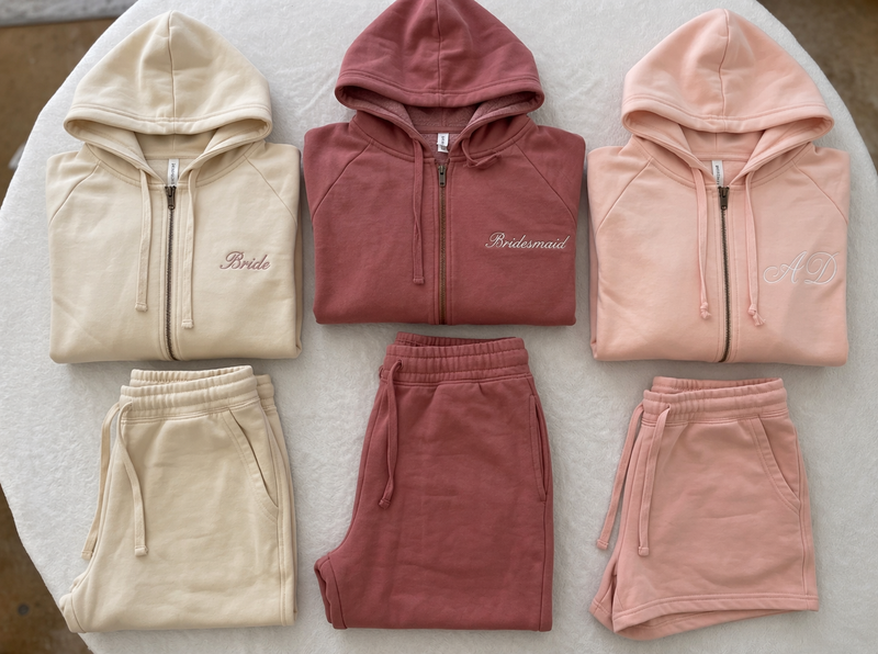 Embroidered Bridal Party Hoodie & Shorts Lounge Set