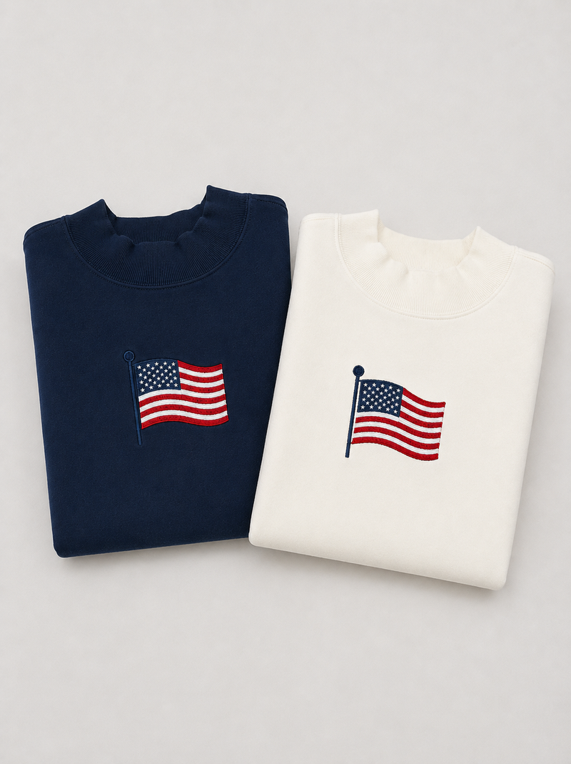 American Flag Embroidered Mockneck